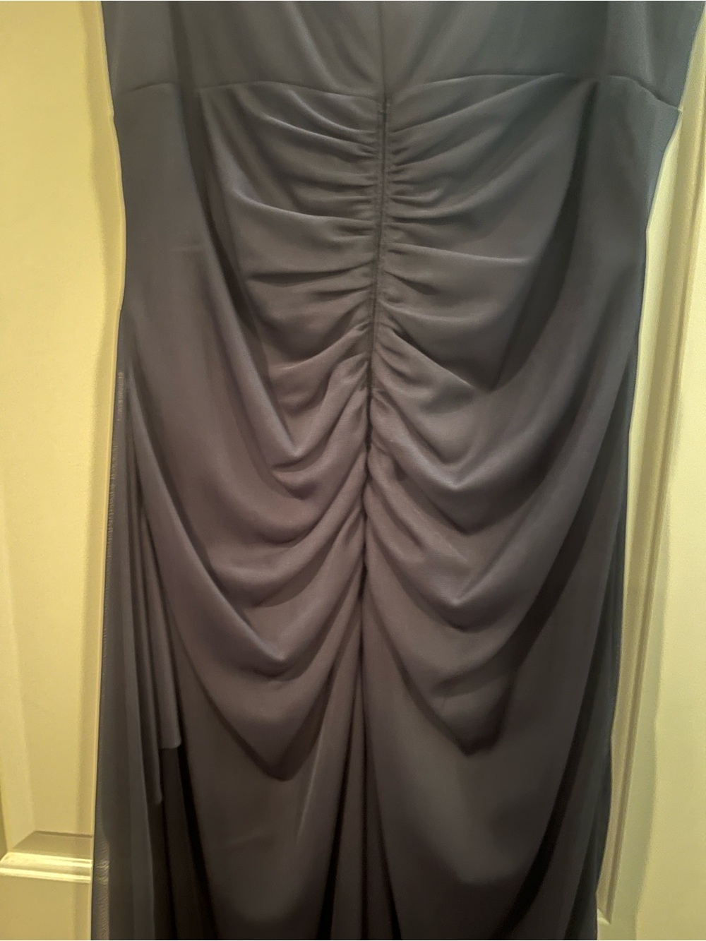 Elegant Navy Blue Beaded Cap-Sleeve Evening Dress - Picture 7 of 7
